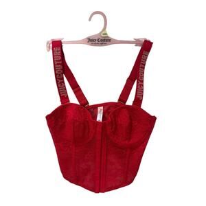NEW Juicy Couture Y2K Women’s 34B Cherry Red Corset Lingerie Lace Embellish Top